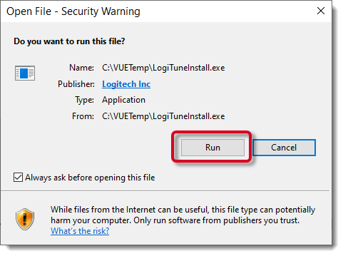 Run the LogiTuneInstaller dialog box.